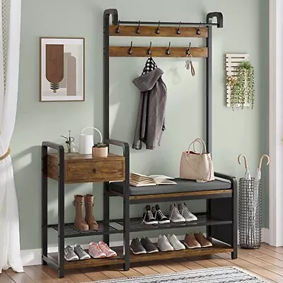 Entryway Bench Coat Rack Shoe Bench Shoe Storage Storage Drawer And Hanging Rod • $149.99