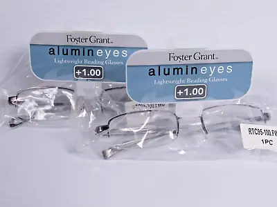 LOT OF 2 Foster Grant Alumineyes Gun Metal 1.00 Reading Glasses READERS • $15.99