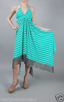 T-Bags Los Angeles Ruched Braided Ties Maxi W/ Uneven Met Net Band Dress In Teal • $9.99