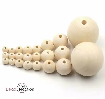 £2.99 • Buy NATURAL ROUND WOODEN BEADS 16mm 20mm 25mm 35mm UNTREATED PLAIN WOOD LARGE HOLE 
