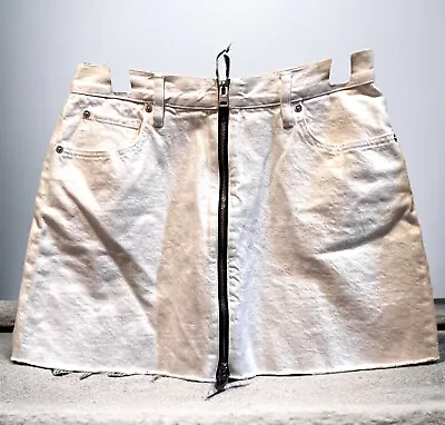 Allsaints Lomo Womens Denim Skirt Size 10 White Mini Fray Hem Zippers • $16
