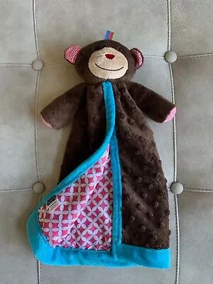 Mud Pie Lovey Security Blanket Nunu Brown Minky Dot Plush Satin Lining 14  X 8  • $10.95