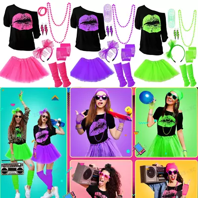 Tutu Skirt Party Ladies 80s Costume Women 1980s Dress 80's T-shirt Accessories • $37.99