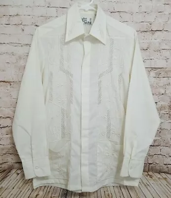 Guayabera Cuban Cigar Mexican Wedding Yucatan Shirt Mens XL Pockets Embroidered • $50