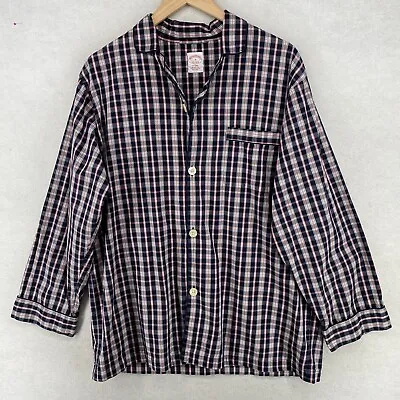 BROOKS BROTHERS Pajama Shirt Mens M Tartan Plaid Flannel Cotton Button Down Blue • $16.09