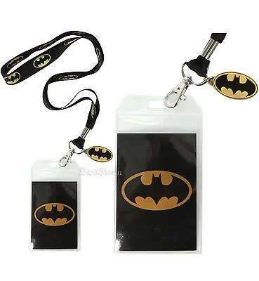 DC Comics Batman Metallic BAT LOGO Lanyard W/ Metal Charm ID Holder Dark Knight  • $24.95