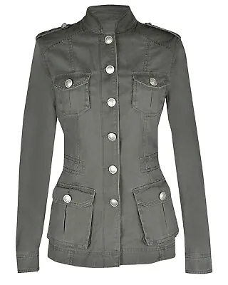 Ladies Women's Cotton Multi Pocket Military RAW Look Summer Jacket • £19.90