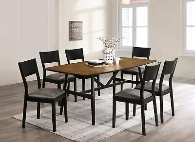 Mid-Century Modern Antique Oak 7pc Dining Set Black Wood Dining Table 6x Chairs • $1549.99