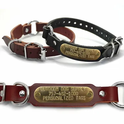 3/4″ Leather Center Ring ID Dog Collar Small Dogs With Custom Brass Name Tag • $12.99