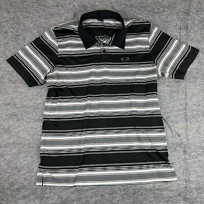 Oakley Golf Polo Shirt L Regular Fit Short Sleeve Black/White/Blue Striped • $11.89