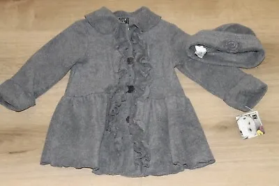 Mack & Co Toddler Girls Size 3 Gray Ruffled Peplum Fleece Jacket NWT $44 W/ Hat • $29.99