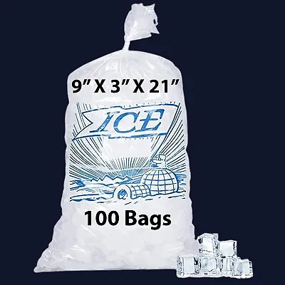 9  X 3  X 21  100 Bags 1.20Mil Printed Ice Bag - 8LB Metallocene Ice Bag • $69.17