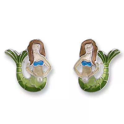 Zarah Zarlite Petite Mermaid Post Pierced Earrings Enamel Sterling Silver Plate • $22.99