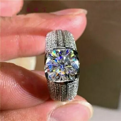3Ct Round Cut Lab-Created Diamond Fancy Men's Wedding Ring 14k White Gold Plated • $118.99