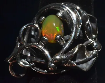 SHINNING NATURAL FIRE OPAL 925 SILVER LILIES RING Sz 6.75 MEXICAN TAXCO JEWELRY • $68