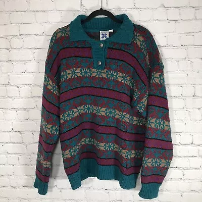 Vintage Icelandic Design Sweater Mens Large Cosby Nordic Pullover Silk Blend • $27.98