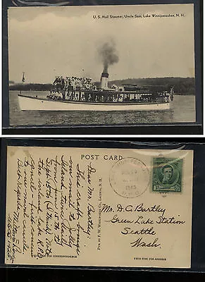 US Post Card Mail Steamer  Lake Winnipesaukee NH   1940 Water Cancel    KEL0510 • $12.50