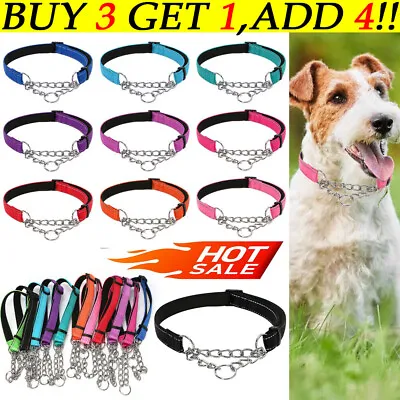 Reflective Adjustable Dog Collar Training Trainer Half Semi Choker Check Chain • £6.59