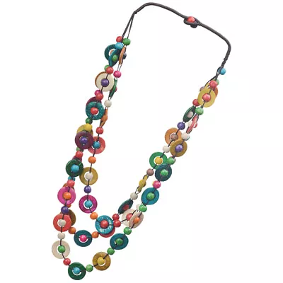 Colorful Layered Wood Beaded Necklace Coconuts Shell Bohemian Style Necklace • $8.54