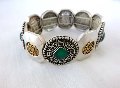 Signed CHICO'S Stretch Bracelet Asian Design Links Faux Abalone • $0.99