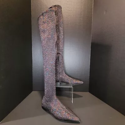 Zara Trafaluc Over-the-Knee Womens Boots Sz 6/36 Shimmer Glitter Stretch Flat • $32.99