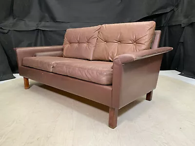 EB2641 Danish Brown Leather Two Seater Sofa Retro Lounge Vintage M2SS • £300