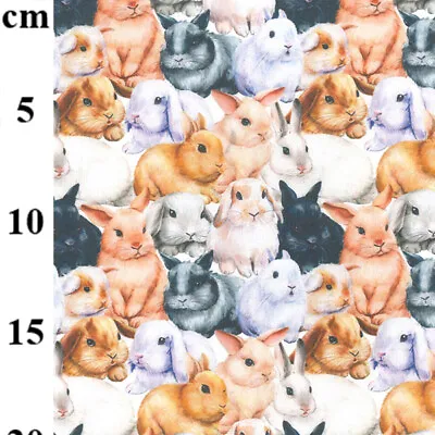 Cotton Fabric Cute Bunny Rabbits Easter Spring Craft Fabric Material Metre • £6.99
