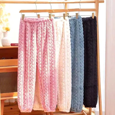 Lady Lounge Pants Pyjamas Bottoms Nightdresses Fleece Flannel Plush Warm Trouser • £11.39