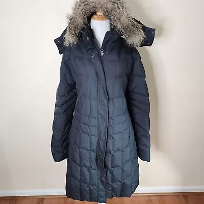 Eddie Bauer Women's Down Parka Jacket Coat Large Black 650 Faux Fur Hood $299 • $49