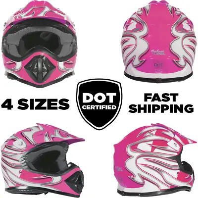 Pink Youth Kids Motocross Helmet Child DOT ATV UTV MX OffRoad Riding Gear  • $36