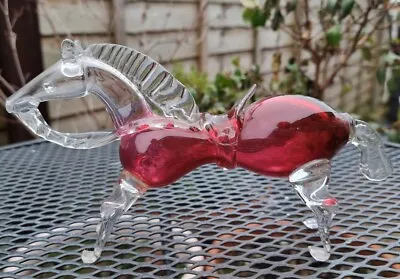 £36 • Buy Beautiful Delicate Hand Blown Murano Glass Horse Cranberry Pink Hollow Unusual