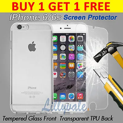 For IPhone 6/4.7  Genuine Tempered Glass Film Screen Protector Front/TPU Back • £1.75