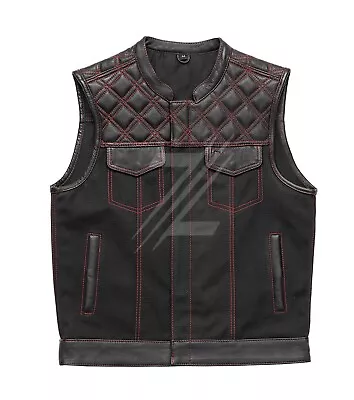 Bikers Leather Vest Cowhide Motorcycle Club Vest Men's Diamond Quilted Canvas • $162