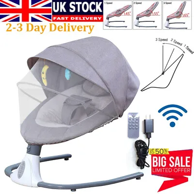 UK-Remote Bluetooth Electric Baby Swing Infant Cradle Bouncer Rocker Chair Music • £65.79