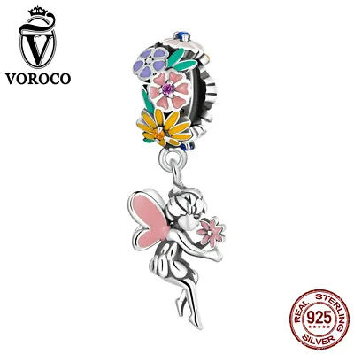 Fashion Women 925 Sterling Silver Flower Fairy Pendant Charm Fit Bracelet VOROCO • £10.52