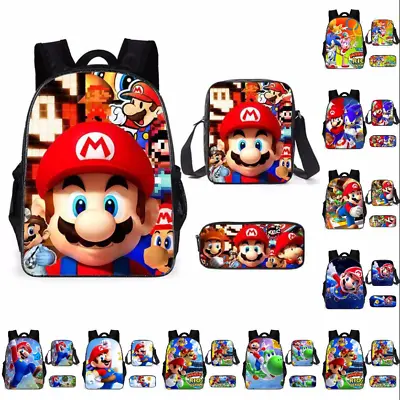 £6.65 • Buy 3Pcs Super Mario Backpacks School Bag Backpack Shoulder Pencil Case Suitable Kid
