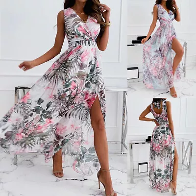 $8.68 • Buy Womens Boho Floral Long Maxi Dress Lady Summer Beach Evening Party Slit Sundress