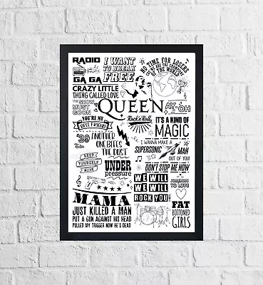 Queen Doodle Lyric Poster Print Sketch Art Wall Music Song Gift Idea Merch • £6.95