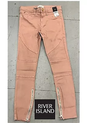 £9.99 • Buy River Island AMELIE PINK BIKER MID RISE STRETCH SKINNY JEANS