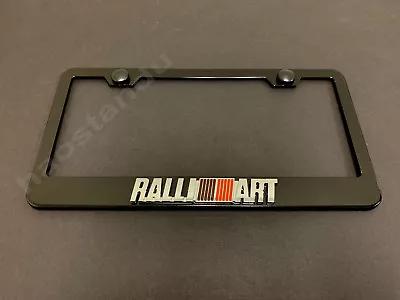 1x RALLIART 3D Emblem BLACK Stainless License Plate Frame RUST FREE + Screw Cap • $18.27