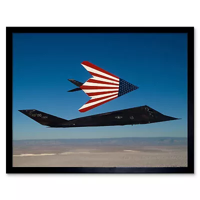 USAF F-117 Nighthawks American Flag Stealth Attack Aircraft Framed Wall Art 9X7  • £15.99