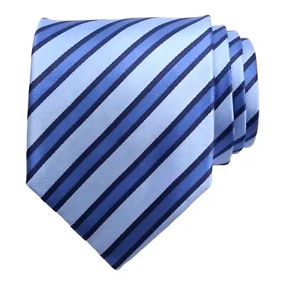 Mens Classic Designer Tie 100% Silk Woven Blue Navy Striped Dress Suit Necktie • $14.29