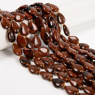 Natural Mahogany Obsidian Smooth Flat Teardrop Beads Size 13x18mm 15.5'' Strand • $13.99