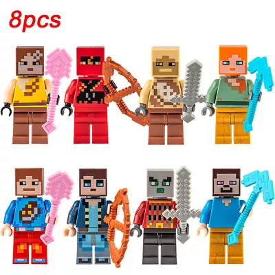 8PCS Minecraft Toys Set Cartoon Game Action Figures Collection Set Kids Gifts • £4.07