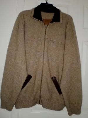 McDonald Merino Wool Possum Fur Mulberry Silk Leather Trim Sweater Jacket XL • $69.99