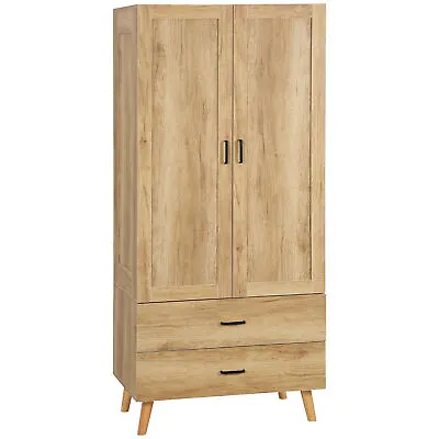 HOMCOM 2 Door Wardrobe With 2 Drawers And Hanging Rail For Bedroom • £156.99