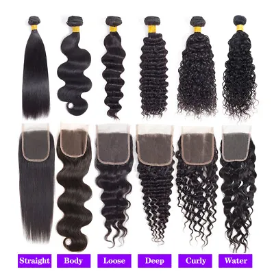 10A Human Hair Bundles With Lace Closure Remy Virgin Hair Extensions Weft Weavy • $35.34