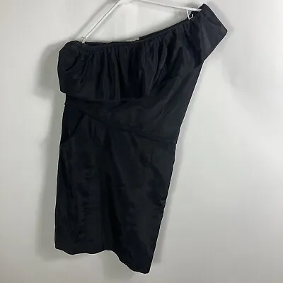 Shoshanna One Shoulder Black Ruffled Sheath Cocktail Dress Size 10 • $17.99