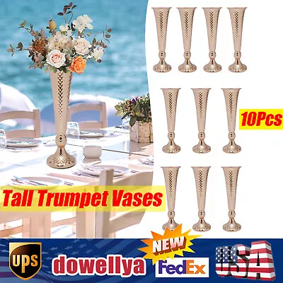 Gold 10Pcs Tall Trumpet Vase Wedding Centerpieces For Tables Metal Flower Stand • $72.20