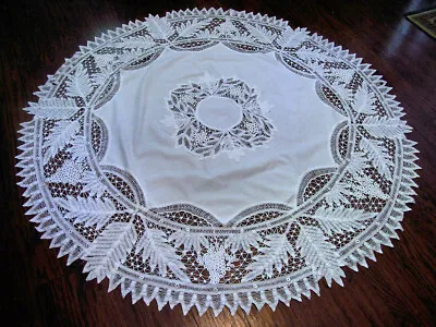 Vintage 60  Round Tablecloth Handmade Battenberg Lace • $45